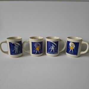 Vintage Morton Salt Ceramic Coffee Mugs Set of 4 - When it Rains It Pours